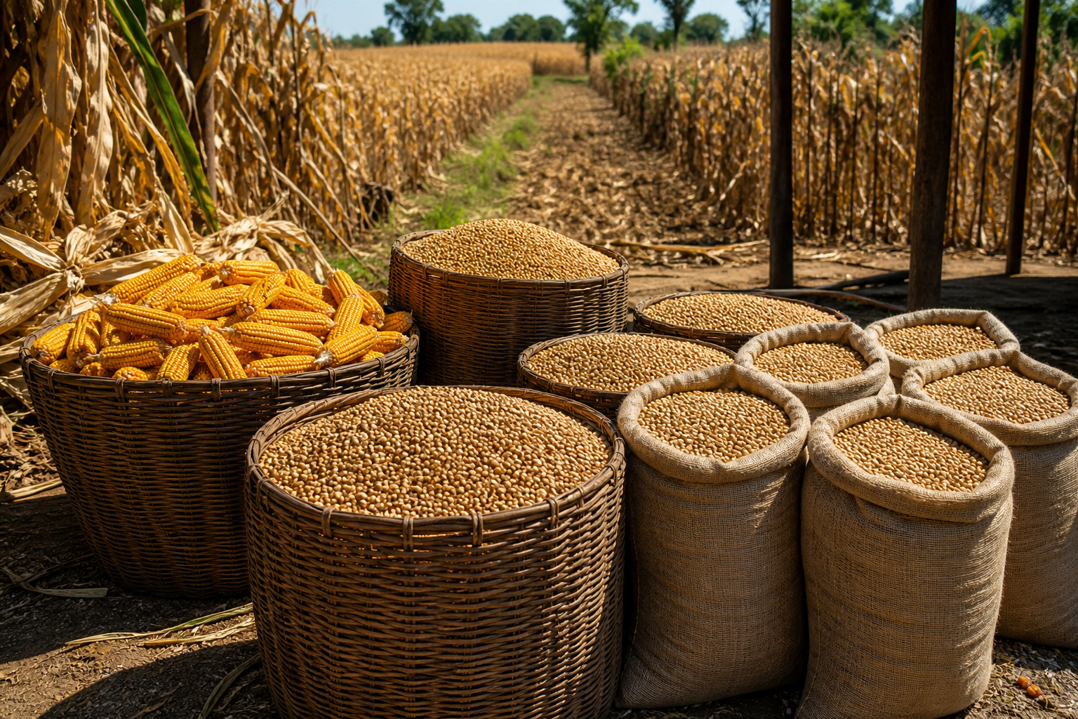 Harvested grain and produce ready for market