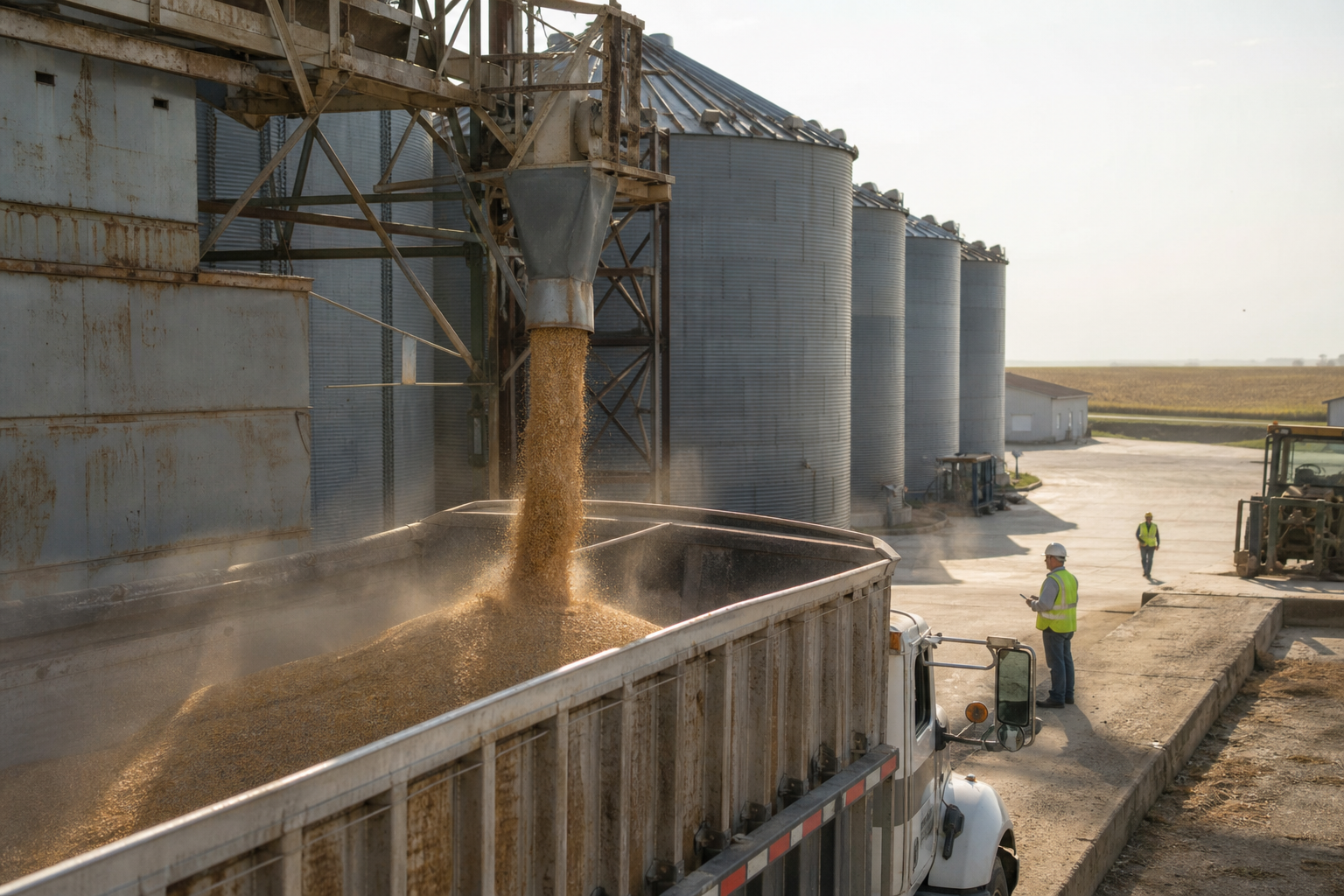 Grain truck loading at a country elevator